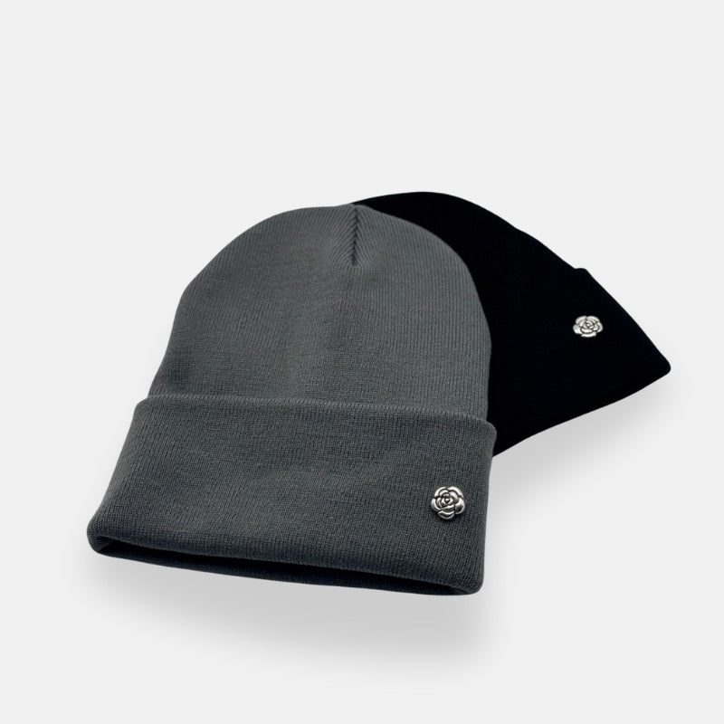 Small Rose Charm Ribbed Beanie