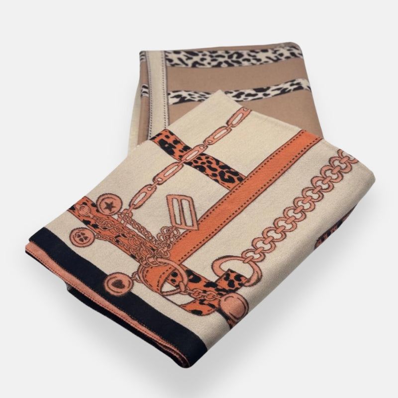 Chain & Leopard Accent Scarf