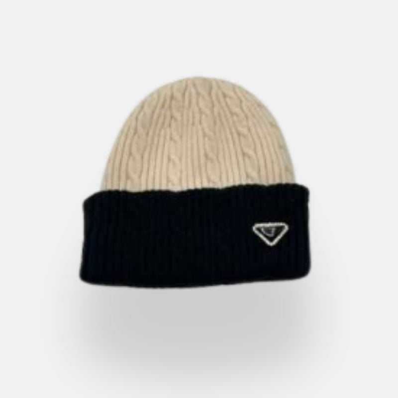 Two Tone Cable Knit Beanie