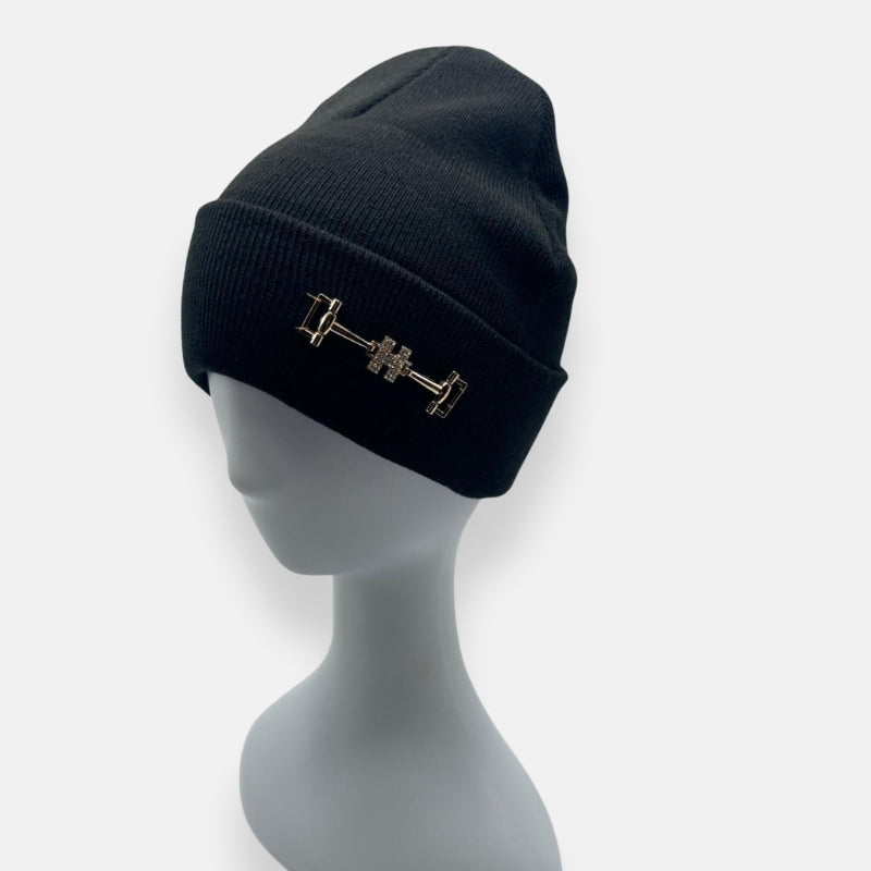 Beanie With Gold Buckle Accent