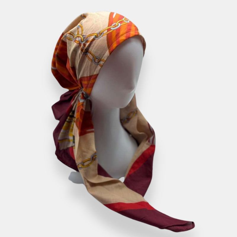 Orange Stripe Chain Print Pretied Bandana