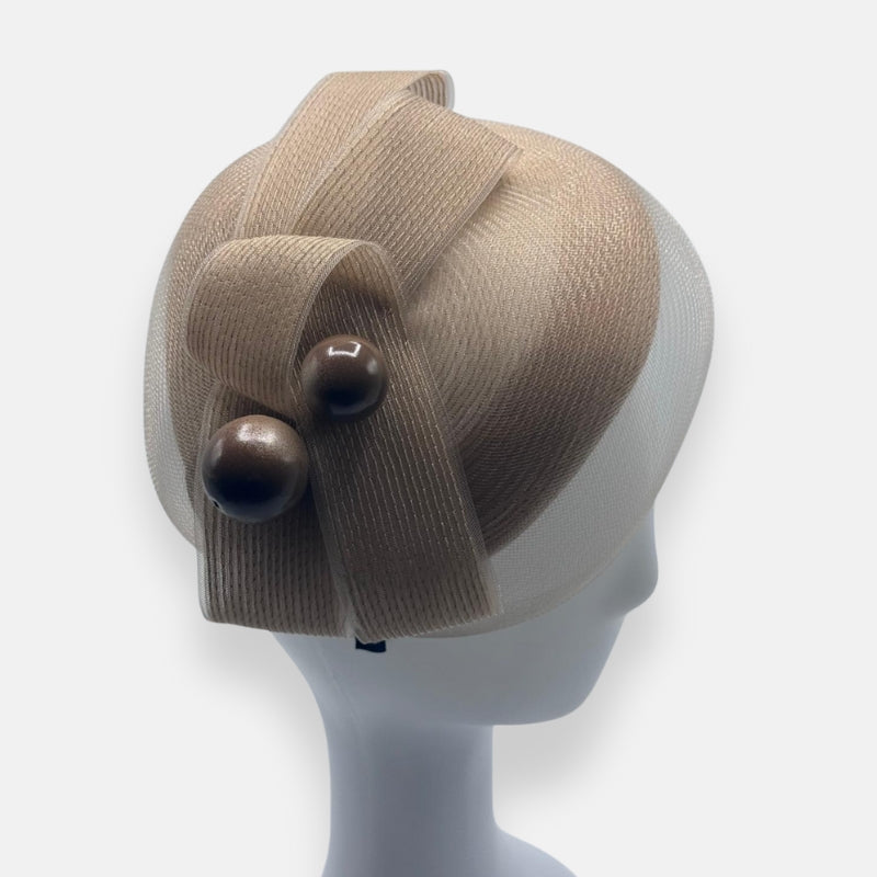 Petite Nude Horsehair Fascinator With Double Pearl Trim