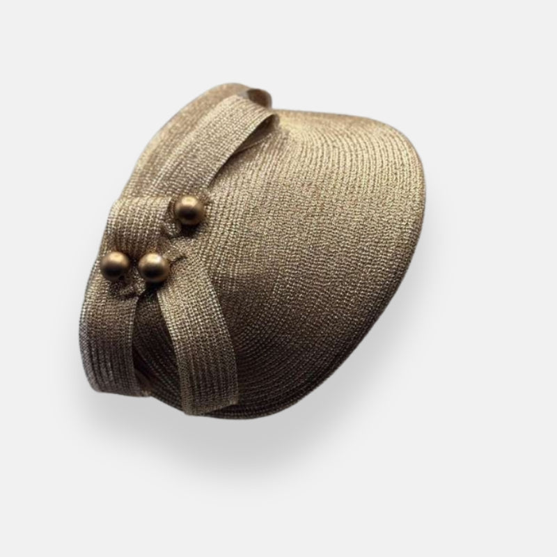 Gold Horsehair Fascinator Hat with Bow Detail