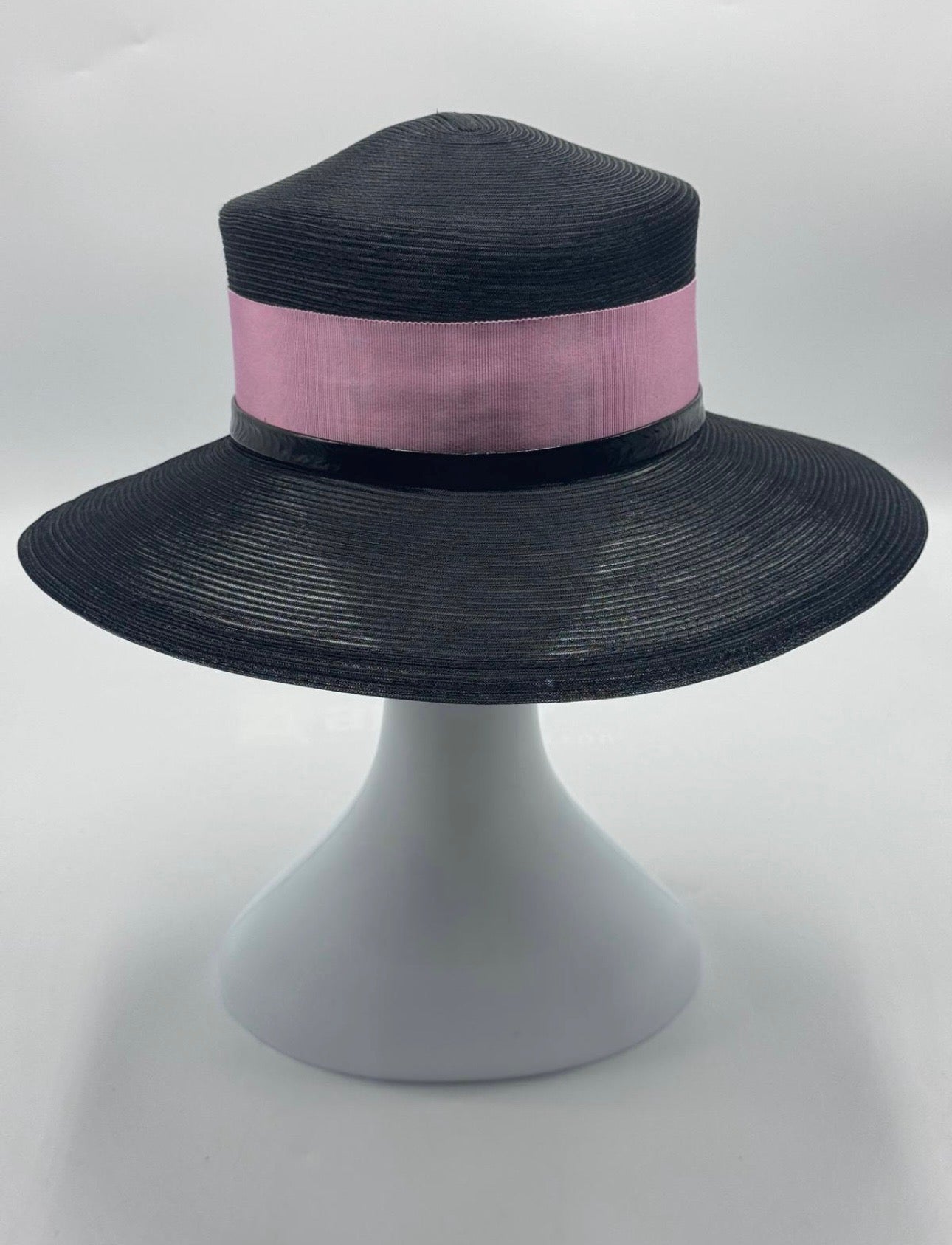 Black Wide-Brim Hat with Pink Fabric