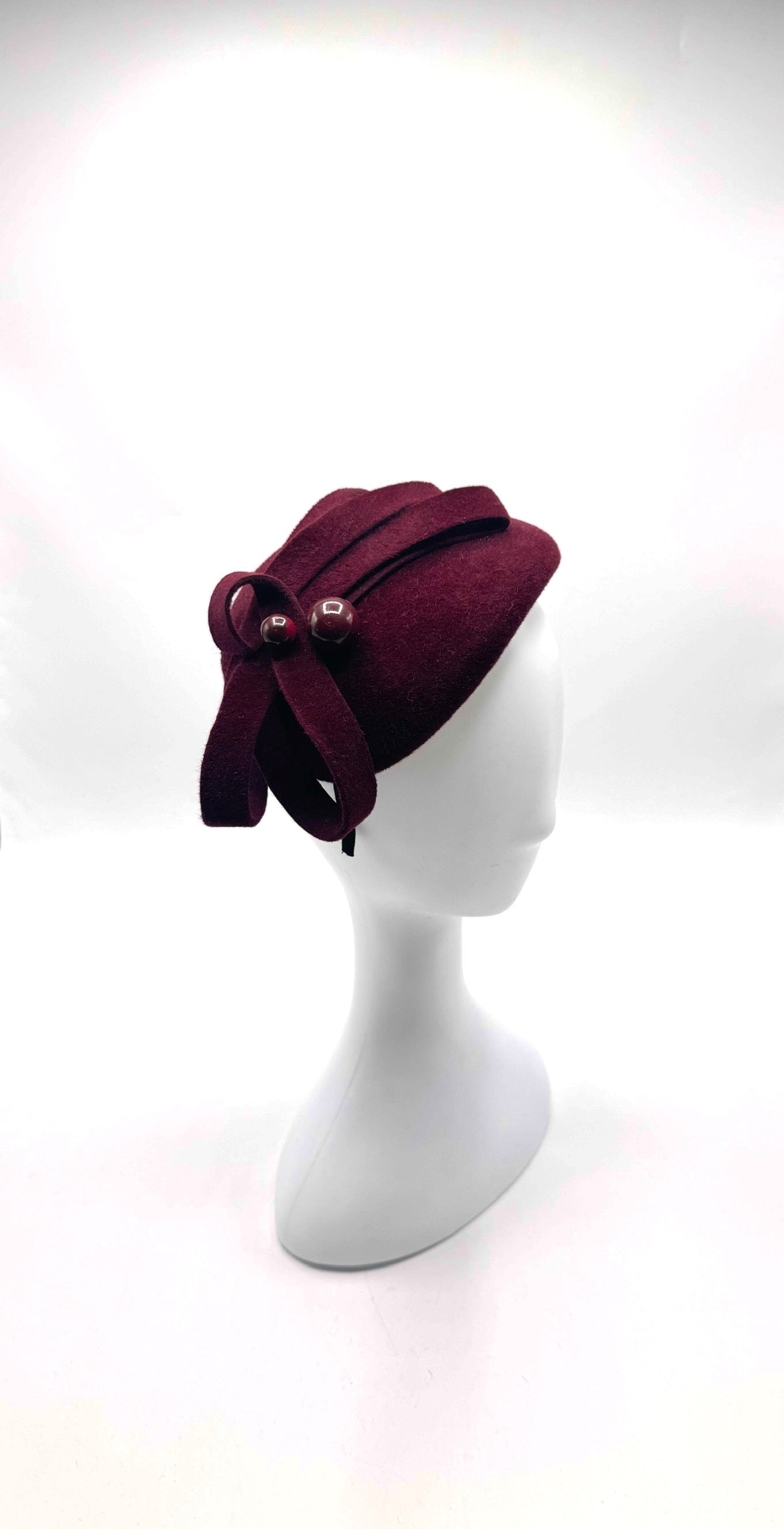Wool Felt Fascinator with Bow & Pearl Detail