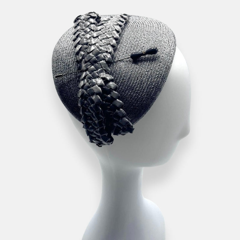 Gray Fascinator With Textured Ribbon Trim