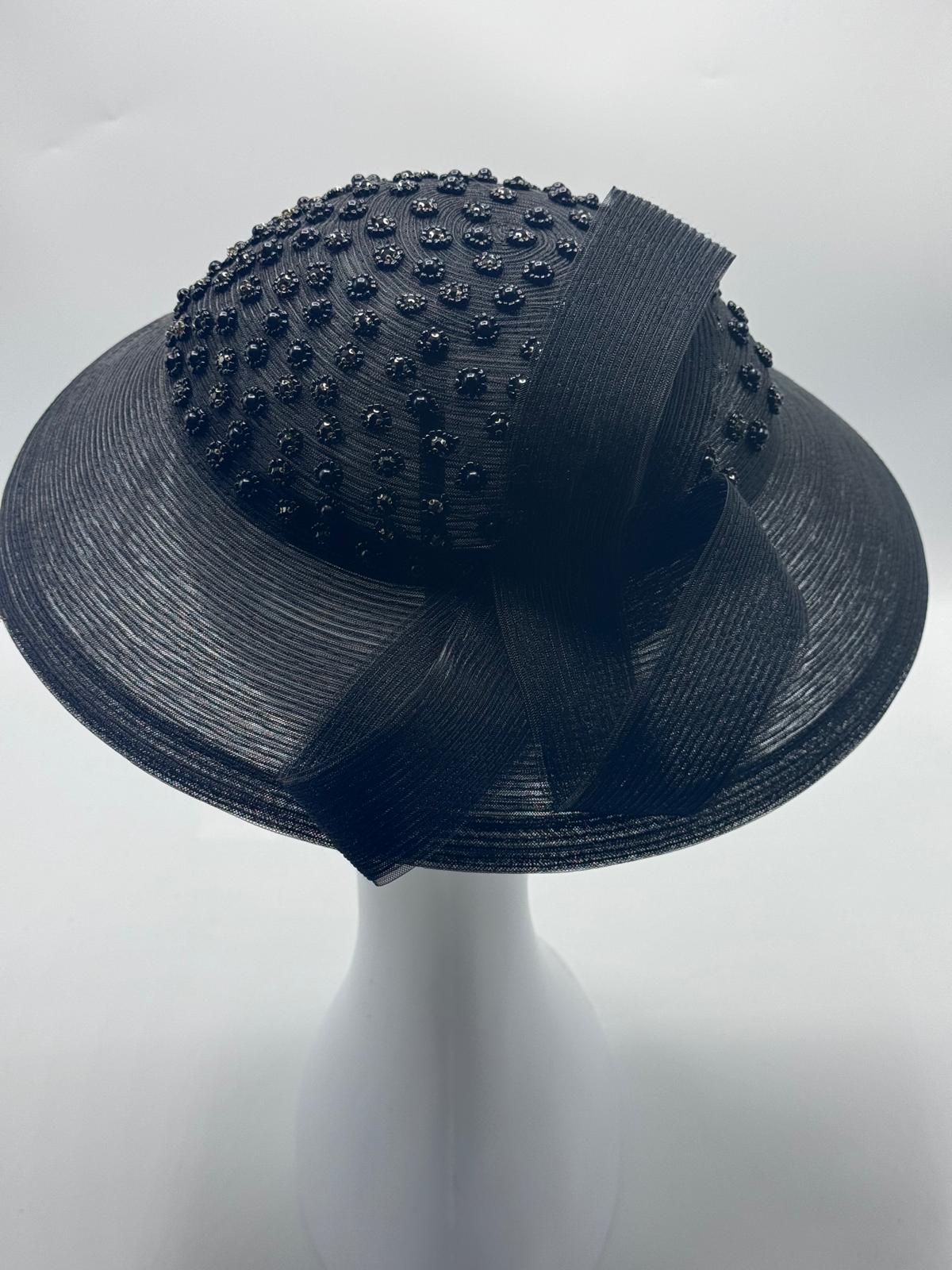 Black Statement Fascinator with Beaded Dome and Bow
