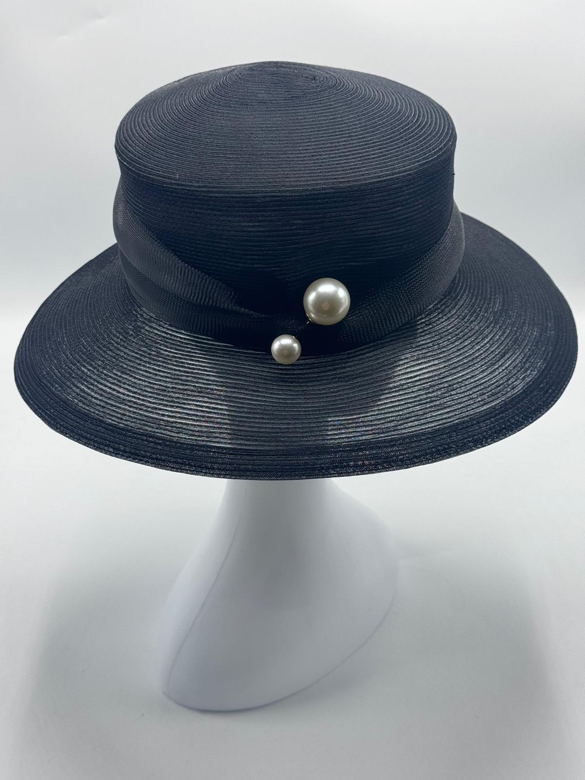 Black Brimmed Hat with Pearl Accent