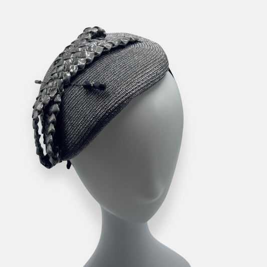 Gray Fascinator With Textured Ribbon Trim