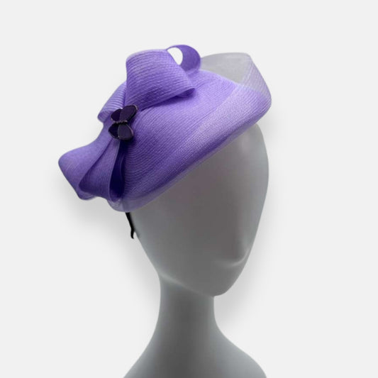 Lavender Horsehair Fascinator Hat with Butterfly Detail