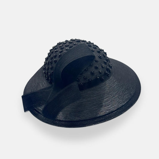 Black Statement Fascinator With Beaded Dome And Bow