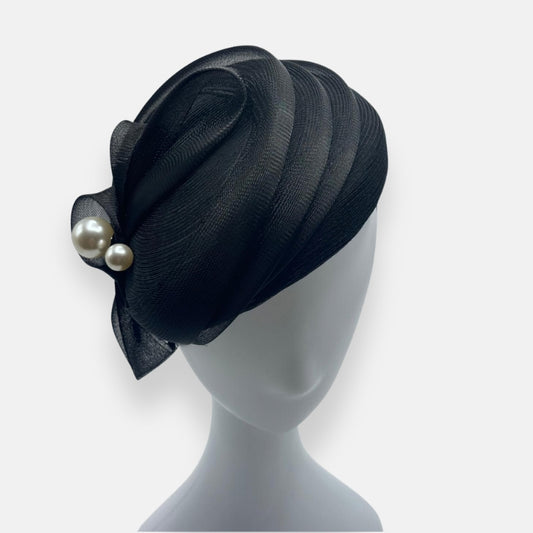 Black Fascinator With Pearl Detail