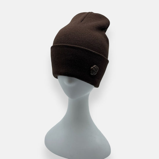 Beanie With Large Rose Pin