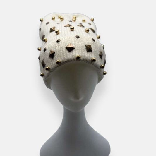 Studded Beanie With Gold Accents