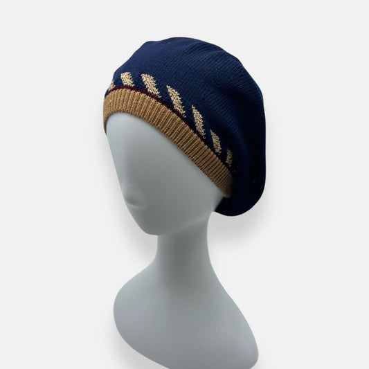 Navy & Camel Trim Beret