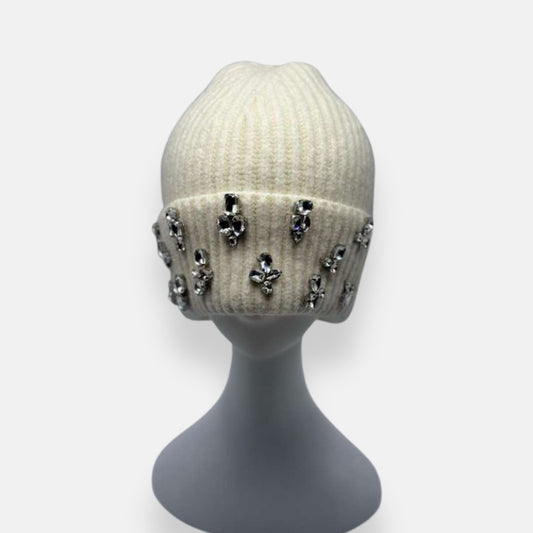 Crystal-Embellished Ribbed Beanie