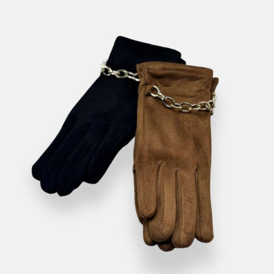 Suede Gloves With Chain Detail