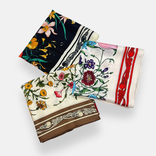 Silk-Feel Floral Print Headcarves