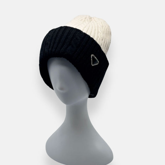 Two Tone Cable Knit Beanie