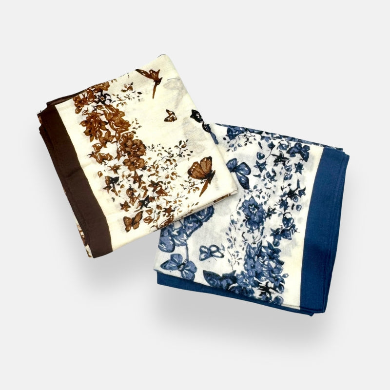 Silk-Feel Butterfly & Floral Headscarves