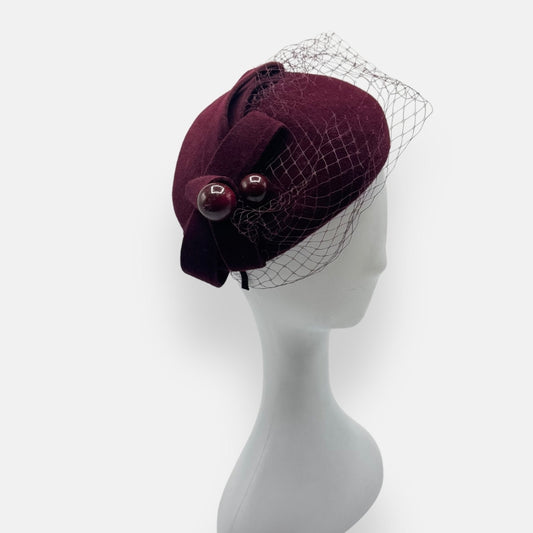 Velour Fascinator With Veil & Bow Detail