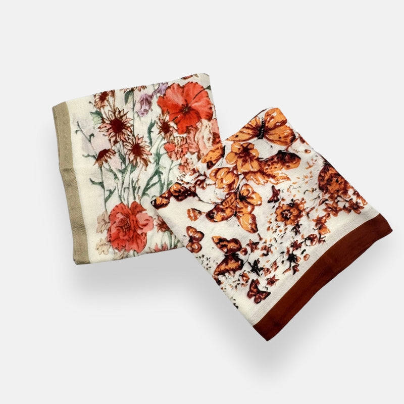Silk-Feel Wildflower & Butterfly Headscarves