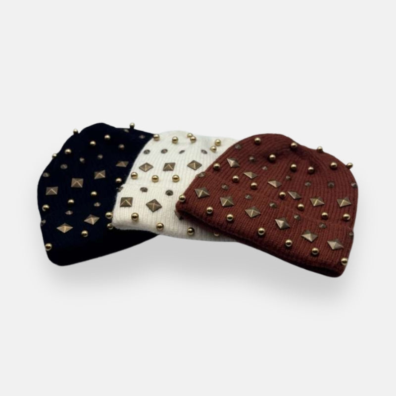 Studded Beanie With Gold Accents