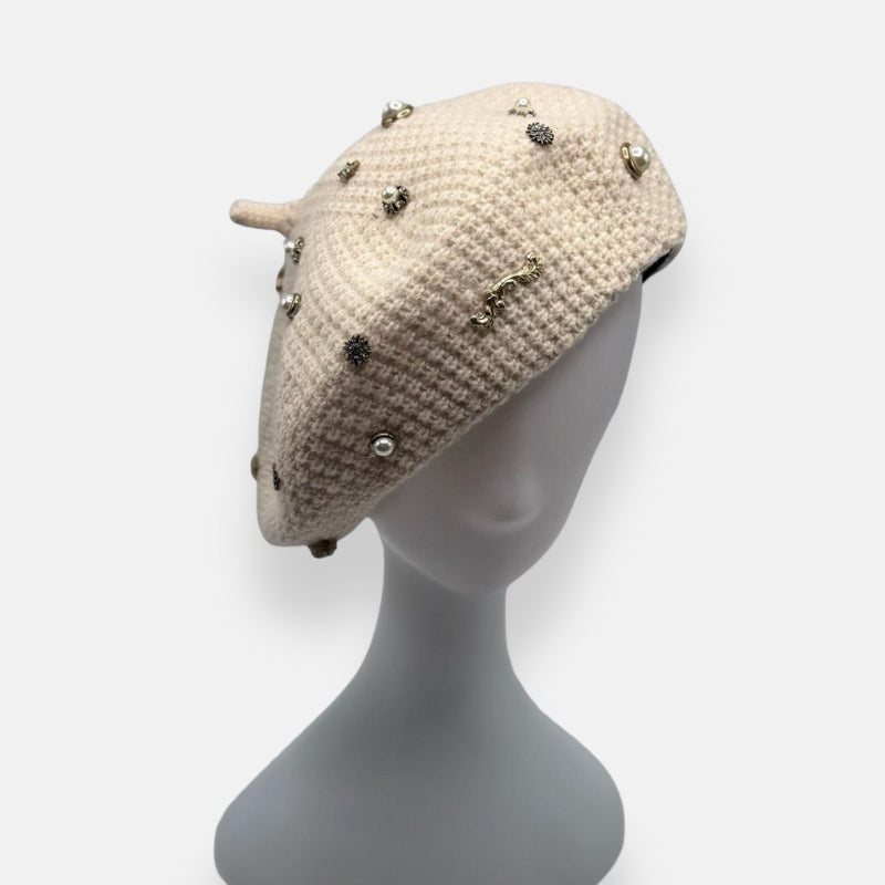 Pearl & Crystal Embellished Beret