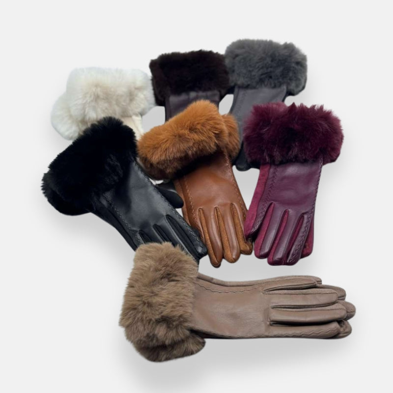 Leather Gloves With Faux Fur Cuff