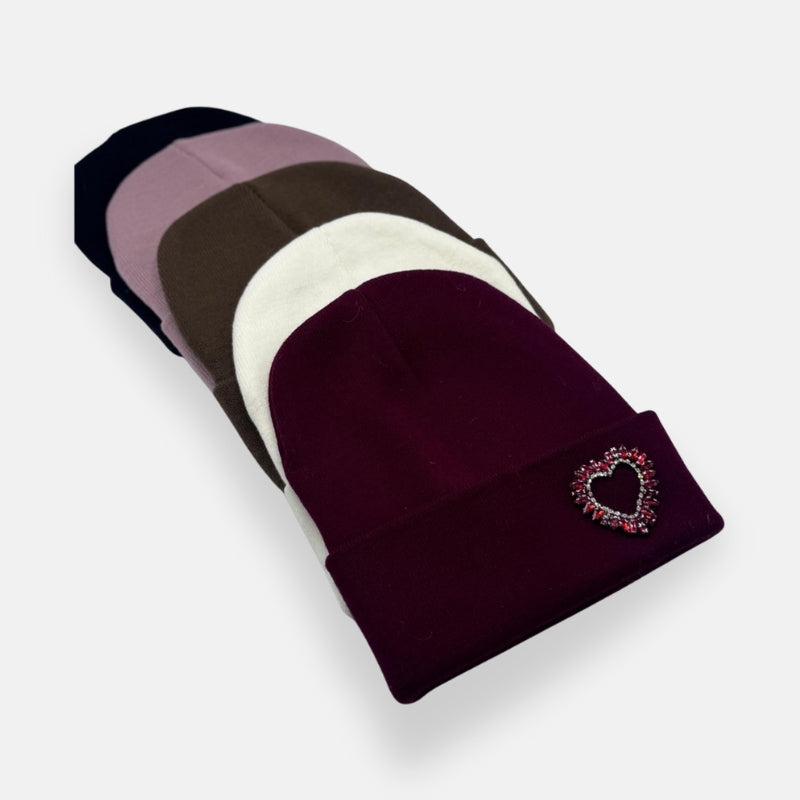Beanie With Rhinestone Heart