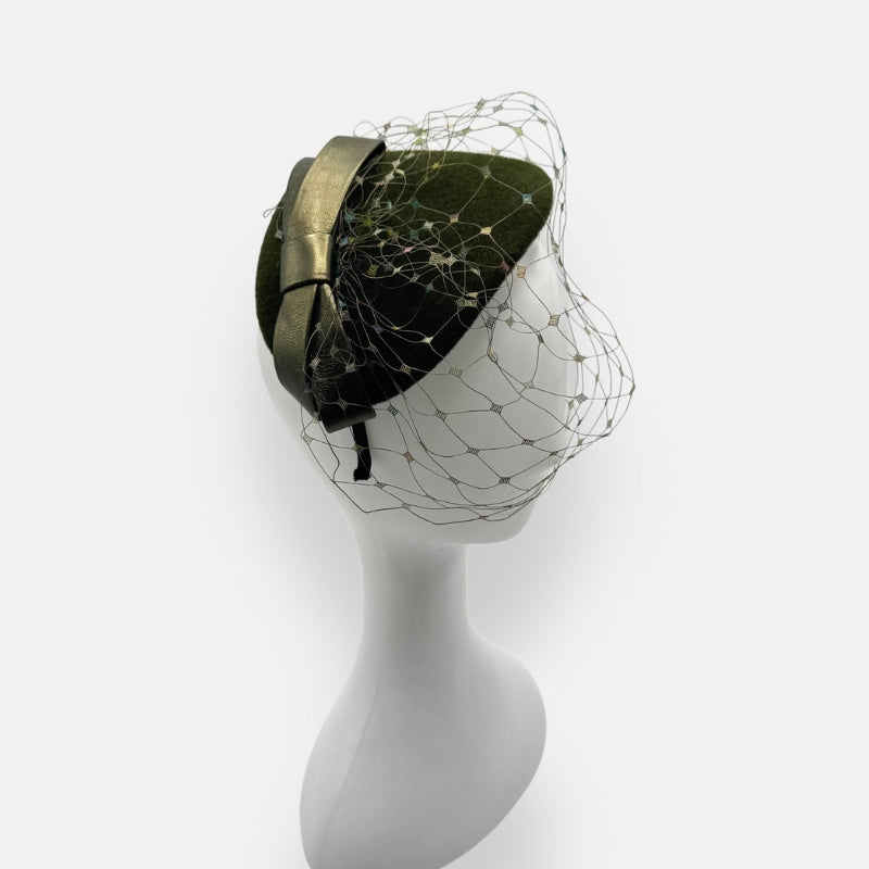 Velour Olive Green Fascinator With Veil