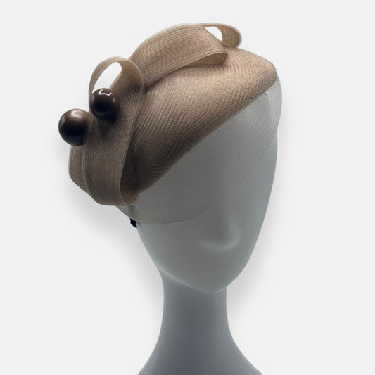 Petite Nude Horsehair Fascinator With Double Pearl Trim