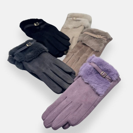 Suede Fur-Cuff Gloves