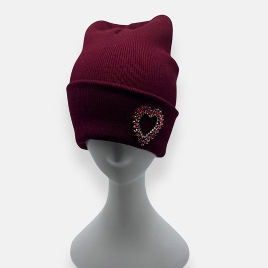 Beanie With Rhinestone Heart