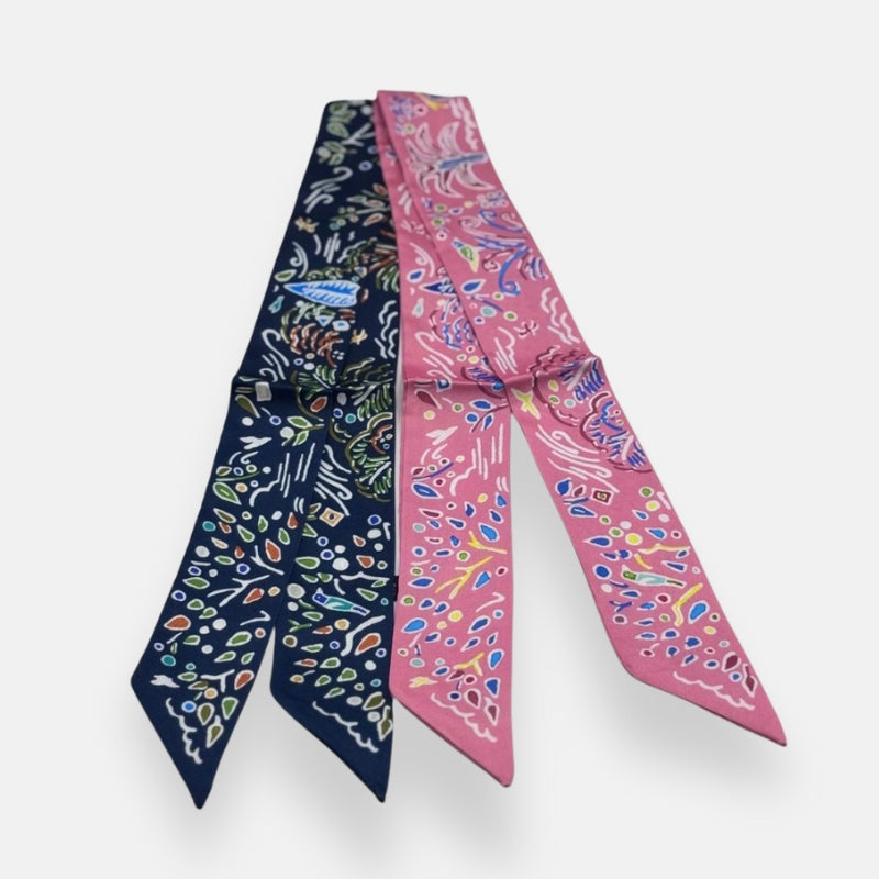 Illustrated Doodle Print Twilly scarf