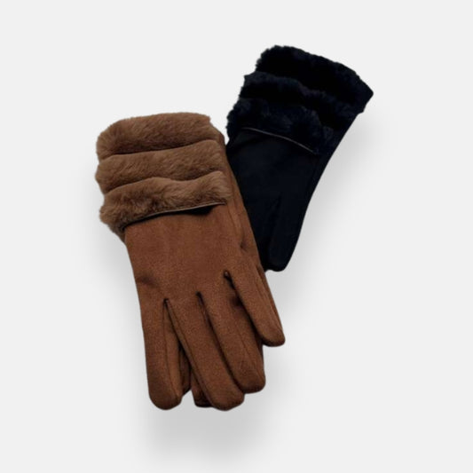 Suede-Feel Gloves With Faux Fur Cuff