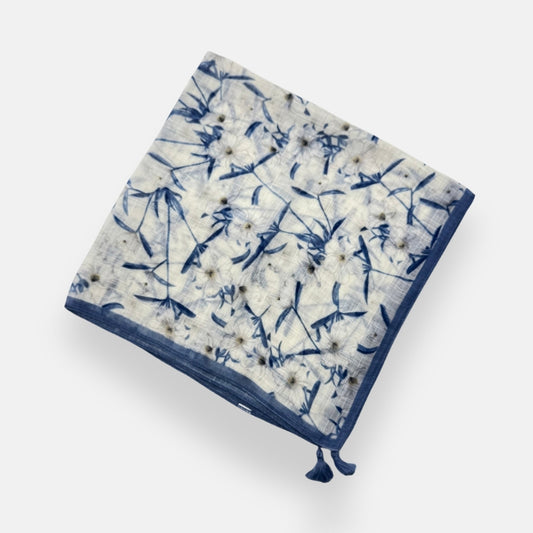 Blue Floral Tassel Headscarf