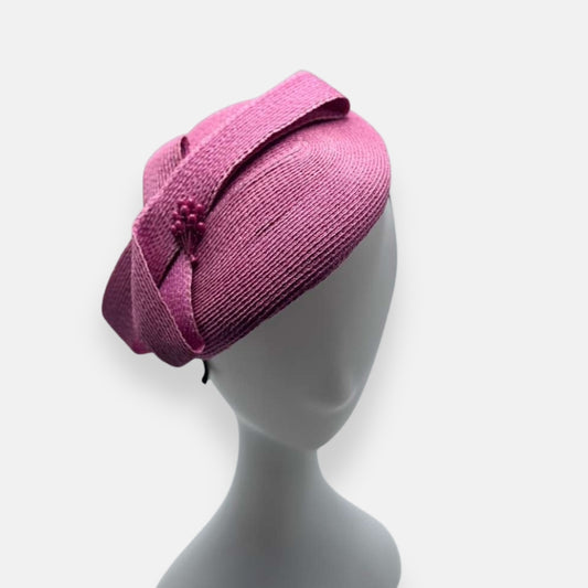 Pink Straw Fascinator Hat with Bow Detail