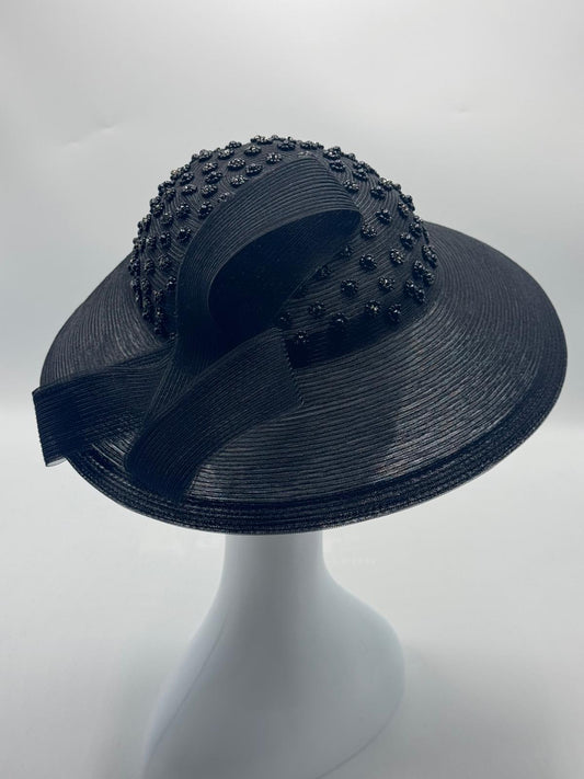Black Statement Fascinator with Beaded Dome and Bow