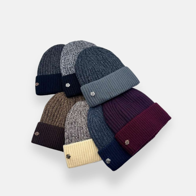 Two-Tone Ribbed Knit Beanie