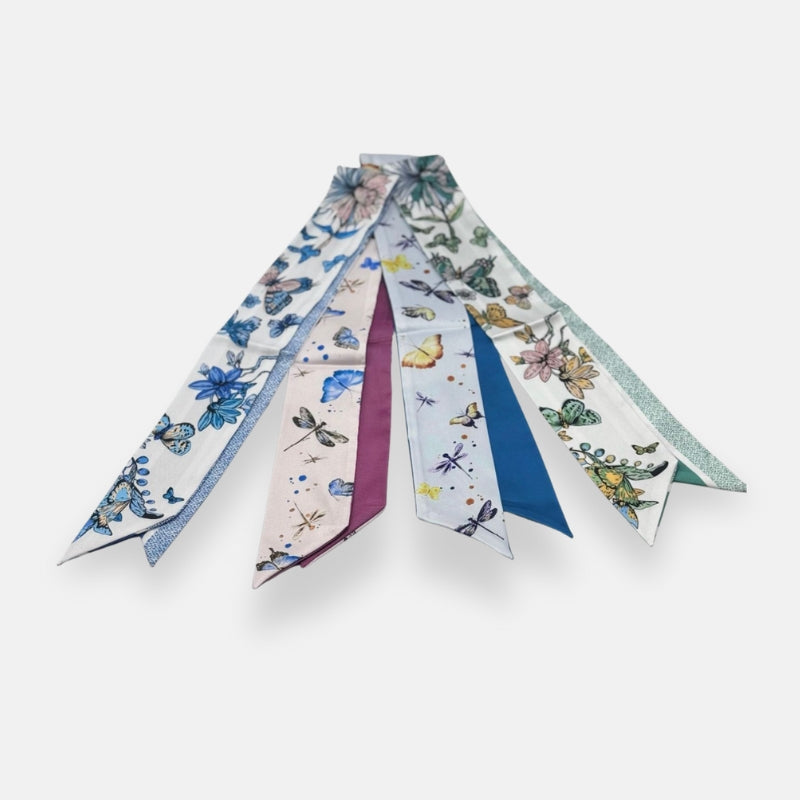 Butterfly & Floral Silk Twilly Scarves