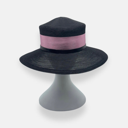 Black Wide-Brim Hat With Pink Fabric