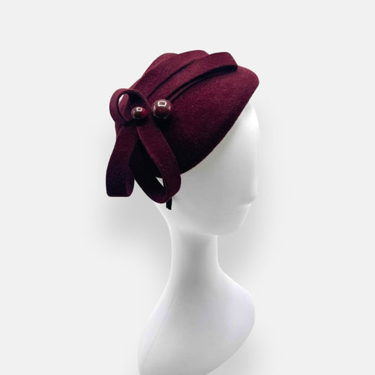 Wool Felt Fascinator With Bow & Pearl Detail