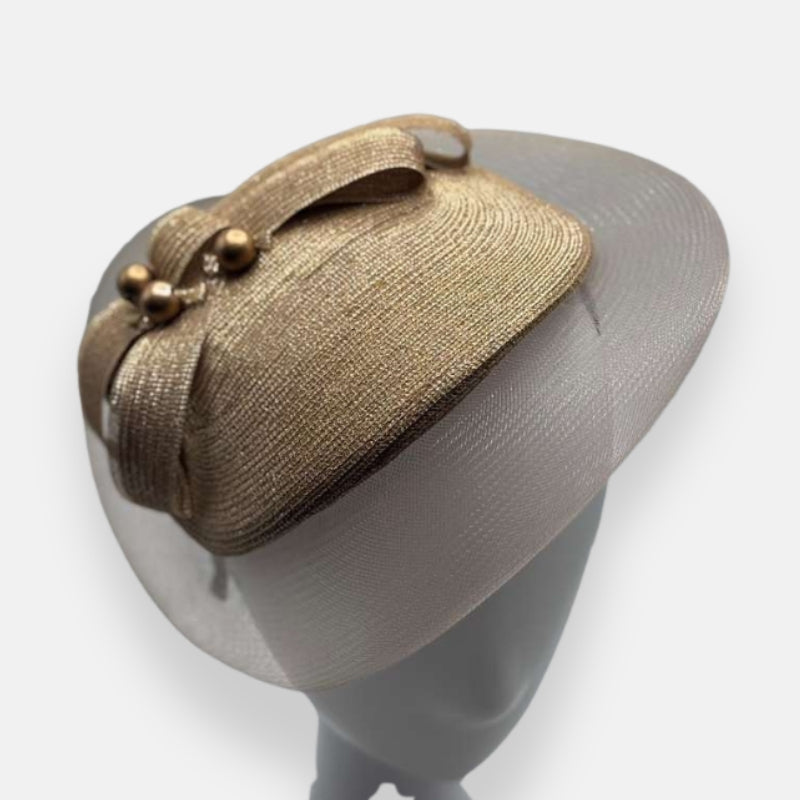 Gold Horsehair Fascinator Hat with Bow Detail