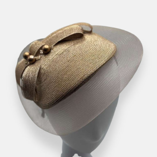 Gold Horsehair Fascinator Hat with Bow Detail
