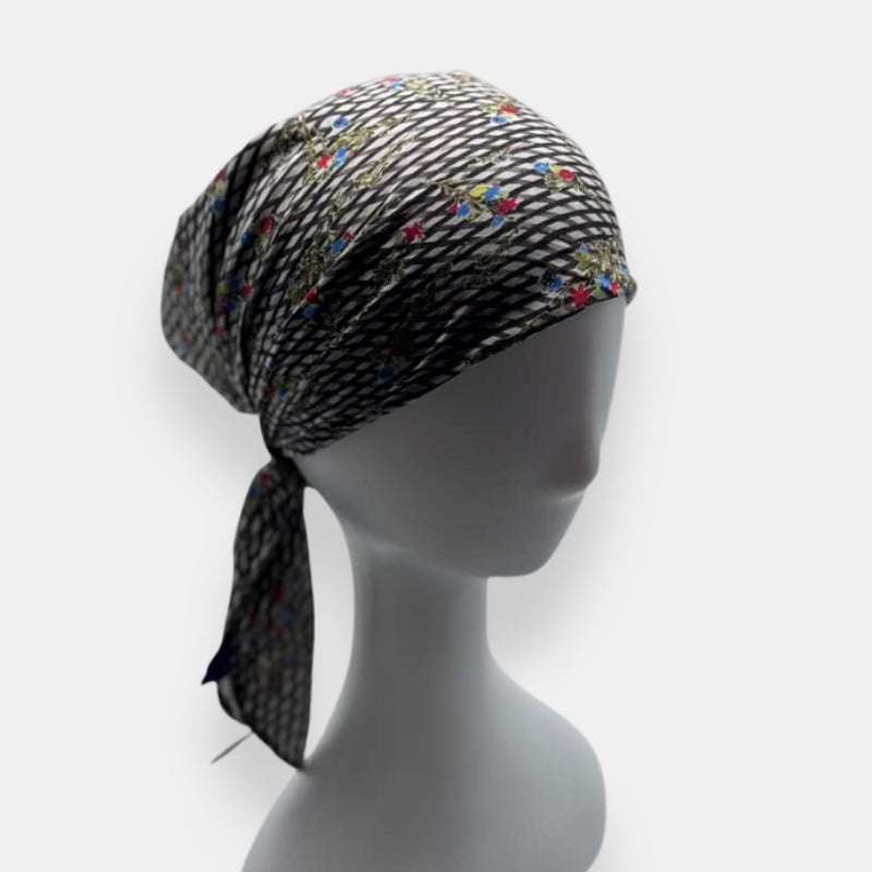 Check Print Bandana with Multicolor Floral Detail