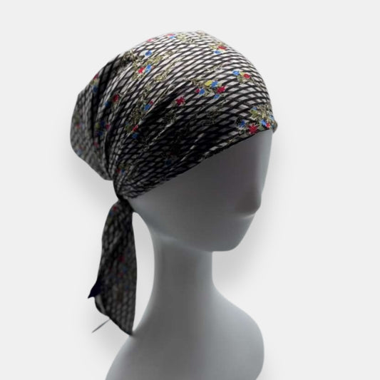 Check Print Bandana with Multicolor Floral Detail