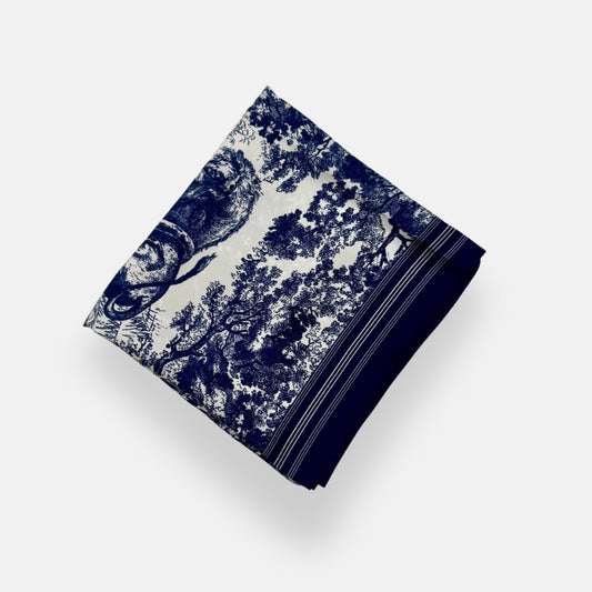 Navy Scenic Toile Headscarf