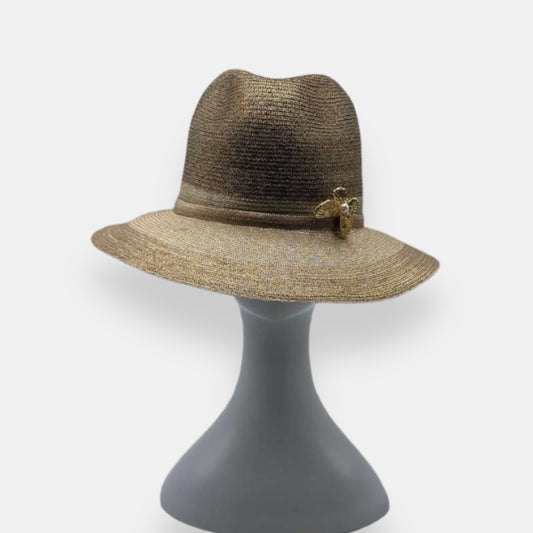 Two-Tone Gold Horsehair Wide Brim Hat