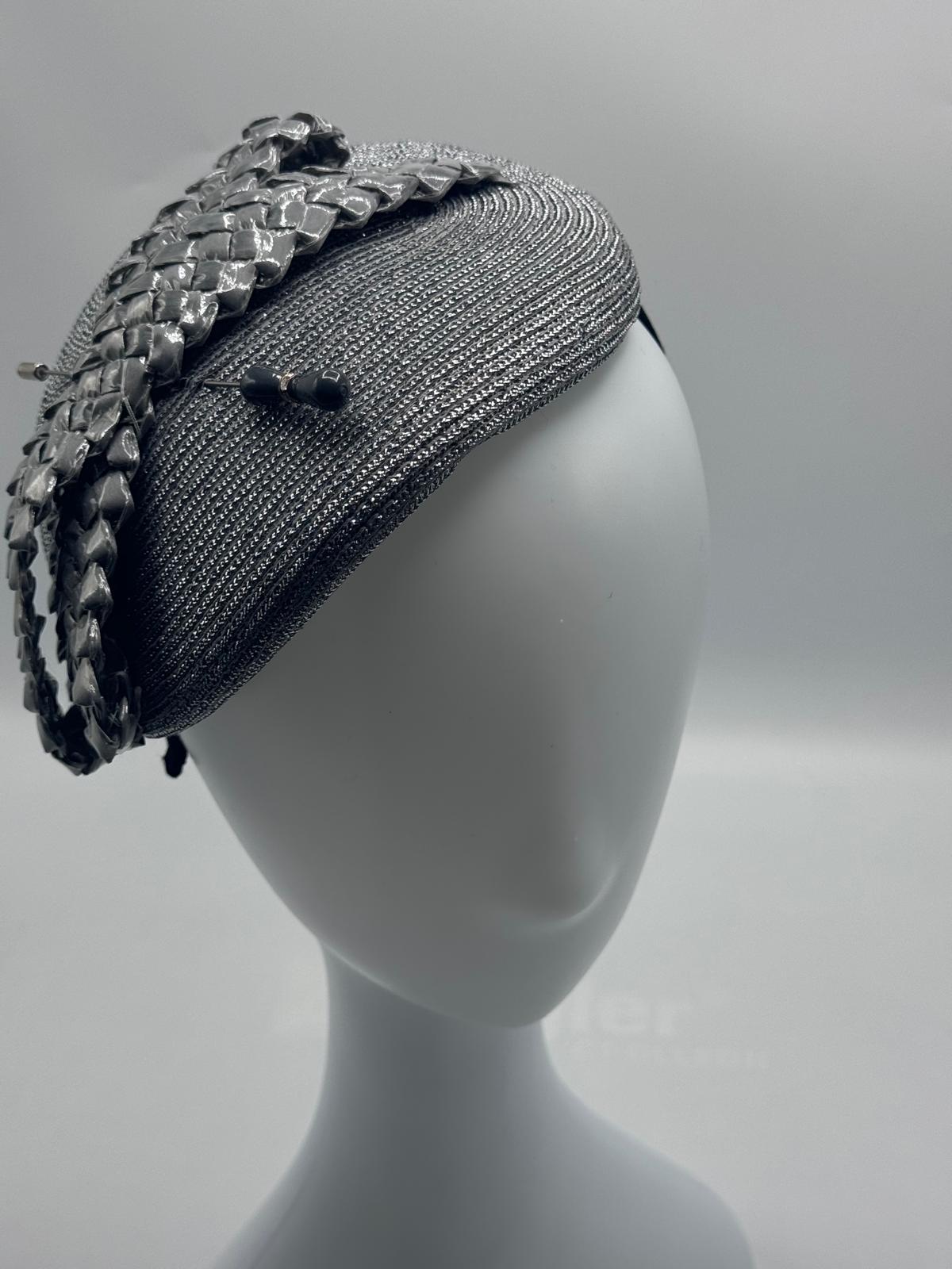 Gray Fascinator with Textured Ribbon Trim